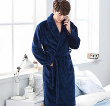 Load image into Gallery viewer, Men Casual Kimono Bathrobe Autumn Winter Flannel Long Robe Thick Warm Sleepwear Plus Size 3XL Nightgown Male Loose Home Wear - Larry&#39;s Anything Goes