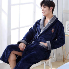 Load image into Gallery viewer, Men Casual Kimono Bathrobe Autumn Winter Flannel Long Robe Thick Warm Sleepwear Plus Size 3XL Nightgown Male Loose Home Wear - Larry&#39;s Anything Goes