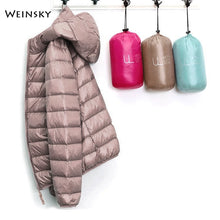 Load image into Gallery viewer, Winter Women Ultralight Thin Down Jacket White Duck Down Hooded Jackets Long Sleeve Warm Coat Parka Female Portable Outwear - Larry&#39;s Anything Goes