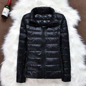 Winter Women Ultralight Thin Down Jacket White Duck Down Hooded Jackets Long Sleeve Warm Coat Parka Female Portable Outwear - Larry's Anything Goes