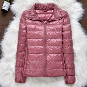Winter Women Ultralight Thin Down Jacket White Duck Down Hooded Jackets Long Sleeve Warm Coat Parka Female Portable Outwear - Larry's Anything Goes