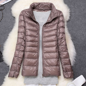 Winter Women Ultralight Thin Down Jacket White Duck Down Hooded Jackets Long Sleeve Warm Coat Parka Female Portable Outwear - Larry's Anything Goes