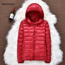 Load image into Gallery viewer, Winter Women Ultralight Thin Down Jacket White Duck Down Hooded Jackets Long Sleeve Warm Coat Parka Female Portable Outwear - Larry&#39;s Anything Goes
