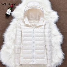 Load image into Gallery viewer, Winter Women Ultralight Thin Down Jacket White Duck Down Hooded Jackets Long Sleeve Warm Coat Parka Female Portable Outwear - Larry&#39;s Anything Goes