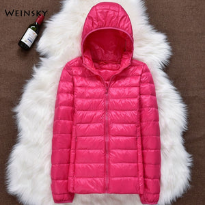 Winter Women Ultralight Thin Down Jacket White Duck Down Hooded Jackets Long Sleeve Warm Coat Parka Female Portable Outwear - Larry's Anything Goes
