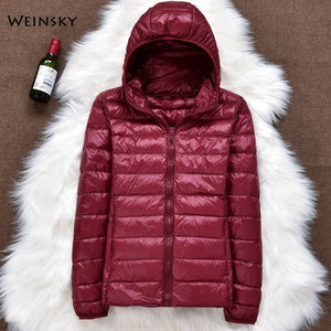 Winter Women Ultralight Thin Down Jacket White Duck Down Hooded Jackets Long Sleeve Warm Coat Parka Female Portable Outwear - Larry's Anything Goes
