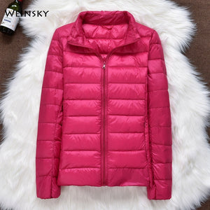 Winter Women Ultralight Thin Down Jacket White Duck Down Hooded Jackets Long Sleeve Warm Coat Parka Female Portable Outwear - Larry's Anything Goes