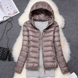 Winter Women Ultralight Thin Down Jacket White Duck Down Hooded Jackets Long Sleeve Warm Coat Parka Female Portable Outwear - Larry's Anything Goes
