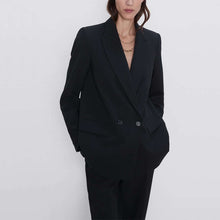 Load image into Gallery viewer, Autumn and winter women's blazer jacket casual solid color double-breasted pocket decorative coat - Larry's Anything Goes