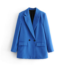 Load image into Gallery viewer, Autumn and winter women's blazer jacket casual solid color double-breasted pocket decorative coat - Larry's Anything Goes