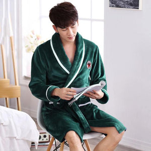 Men Casual Kimono Bathrobe Autumn Winter Flannel Long Robe Thick Warm Sleepwear Plus Size 3XL Nightgown Male Loose Home Wear - Larry's Anything Goes