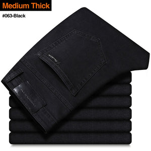2020 New Men's Stretch Regular Fit Jeans Business Casual Classic Style Fashion Denim Trousers Male Black Blue Gray Pants - Larry's Anything Goes