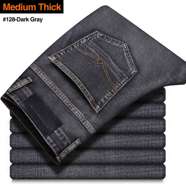 2020 New Men's Stretch Regular Fit Jeans Business Casual Classic Style Fashion Denim Trousers Male Black Blue Gray Pants - Larry's Anything Goes