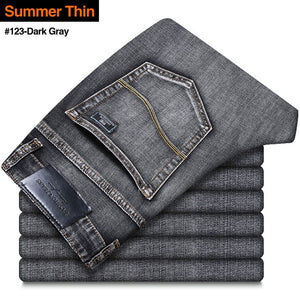 2020 New Men's Stretch Regular Fit Jeans Business Casual Classic Style Fashion Denim Trousers Male Black Blue Gray Pants - Larry's Anything Goes