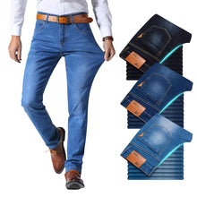 Load image into Gallery viewer, Brother Wang Classic style Men Brand Jeans Business Casual Stretch Slim Denim Pants Light Blue Black Trousers Male - Larry&#39;s Anything Goes