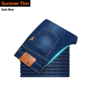 Brother Wang Classic style Men Brand Jeans Business Casual Stretch Slim Denim Pants Light Blue Black Trousers Male - Larry's Anything Goes