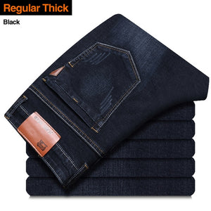 Brother Wang Classic style Men Brand Jeans Business Casual Stretch Slim Denim Pants Light Blue Black Trousers Male - Larry's Anything Goes
