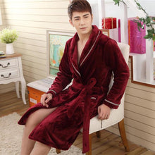 Load image into Gallery viewer, Men Casual Kimono Bathrobe Autumn Winter Flannel Long Robe Thick Warm Sleepwear Plus Size 3XL Nightgown Male Loose Home Wear - Larry&#39;s Anything Goes