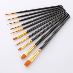 Artist Nylon Paint Brush Professional Watercolor Acrylic Wooden Handle Painting Brushes Art Supplies Stationery 10 pcs - Larry's Anything Goes