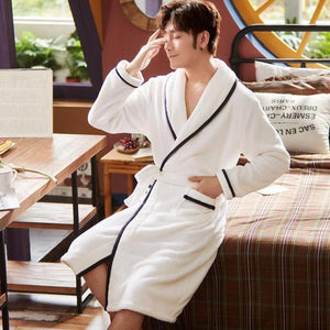 Men Casual Kimono Bathrobe Autumn Winter Flannel Long Robe Thick Warm Sleepwear Plus Size 3XL Nightgown Male Loose Home Wear - Larry's Anything Goes