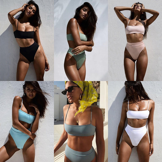 ZTVitality Sexy Bikinis Solid Push Up Bikini 2021 Hot Sale Padded Bra Straps High Waist Swimsuit Female Swimwear Women Biquini - Larry's Anything Goes