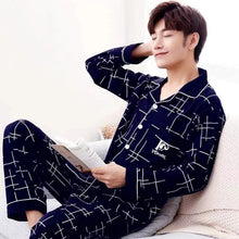 Load image into Gallery viewer, 2021 Summer Casual Striped Cotton Pajama Sets for Men Short Sleeve Long Pants Sleepwear Pyjama Male Homewear Lounge Wear Clothes