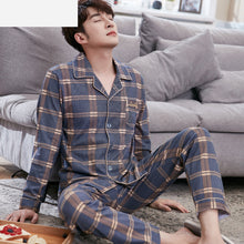 Load image into Gallery viewer, 2021 Summer Casual Striped Cotton Pajama Sets for Men Short Sleeve Long Pants Sleepwear Pyjama Male Homewear Lounge Wear Clothes