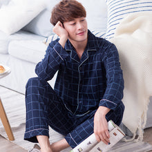 Load image into Gallery viewer, 2021 Summer Casual Striped Cotton Pajama Sets for Men Short Sleeve Long Pants Sleepwear Pyjama Male Homewear Lounge Wear Clothes