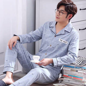 2021 Summer Casual Striped Cotton Pajama Sets for Men Short Sleeve Long Pants Sleepwear Pyjama Male Homewear Lounge Wear Clothes