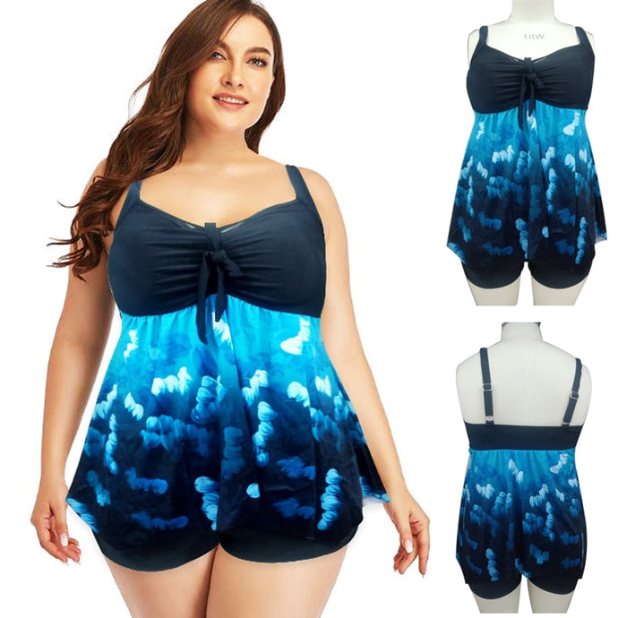 2021 New Plus Size 8XL Two Piece Swimsuit Women Boxer Tankini Print Vintage Big Large Size Swimwear Beach Skirt Bathing Suit - Larry's Anything Goes