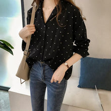 Load image into Gallery viewer, Pocket Long Sleeve Turn Down Collar Women Blouse Office Lady Polka Dot Cotton Casual Shirts 2021 New Spring - Larry&#39;s Anything Goes