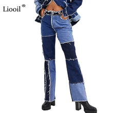 Load image into Gallery viewer, Liooil Patchwork Skinny Straight Leg boyfriend Jeans Woman High Waist Denim Trousers Sexy Color Block Brown Streetwear Pants - Larry&#39;s Anything Goes