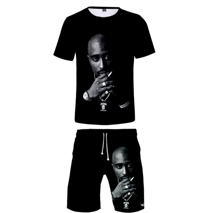 Tupac Amaru Shakur Two Pieces Sets Men 3D T Shirts+Shorts Suit Men Summer Tops Tees Rapper Tupac Fashion T-shirt Men Clothing - Larry's Anything Goes