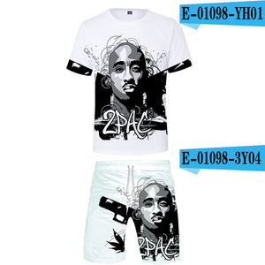 Tupac Amaru Shakur Two Pieces Sets Men 3D T Shirts+Shorts Suit Men Summer Tops Tees Rapper Tupac Fashion T-shirt Men Clothing - Larry's Anything Goes