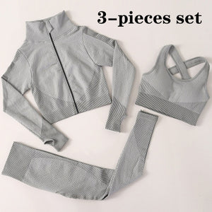 3 PCS Women Yoga Sets Fitness Sport Wear Leggings High Support Bra Crop Top Workout Clothes Gym Seamless Yoga Suits Gym Clothes - Larry's Anything Goes