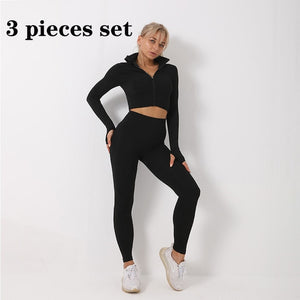 3 PCS Women Yoga Sets Fitness Sport Wear Leggings High Support Bra Crop Top Workout Clothes Gym Seamless Yoga Suits Gym Clothes - Larry's Anything Goes