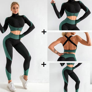 3 PCS Women Yoga Sets Fitness Sport Wear Leggings High Support Bra Crop Top Workout Clothes Gym Seamless Yoga Suits Gym Clothes - Larry's Anything Goes