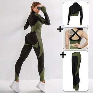 3 PCS Women Yoga Sets Fitness Sport Wear Leggings High Support Bra Crop Top Workout Clothes Gym Seamless Yoga Suits Gym Clothes - Larry's Anything Goes