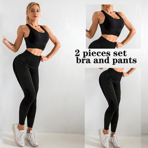 3 PCS Women Yoga Sets Fitness Sport Wear Leggings High Support Bra Crop Top Workout Clothes Gym Seamless Yoga Suits Gym Clothes - Larry's Anything Goes