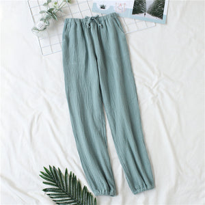 Japanese pajamas men and women spring and autumn home pants cotton washed double gauze loose comfortable trousers casual pants