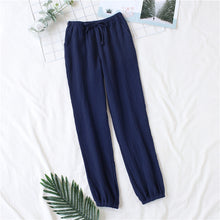 Load image into Gallery viewer, Japanese pajamas men and women spring and autumn home pants cotton washed double gauze loose comfortable trousers casual pants