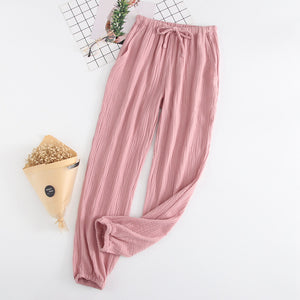 Japanese pajamas men and women spring and autumn home pants cotton washed double gauze loose comfortable trousers casual pants