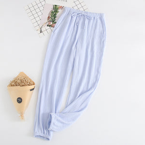 Japanese pajamas men and women spring and autumn home pants cotton washed double gauze loose comfortable trousers casual pants