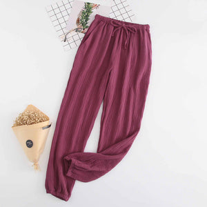 Japanese pajamas men and women spring and autumn home pants cotton washed double gauze loose comfortable trousers casual pants