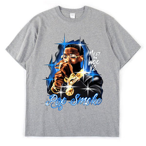 2021 New Pop Smoke Fashion T Shirt Hip Hop Streetwear Male T-Shirt Men Rapper The Woo King Casual Tops 100% Cotton Tee Shirt - Larry's Anything Goes