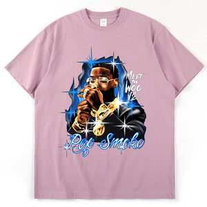 2021 New Pop Smoke Fashion T Shirt Hip Hop Streetwear Male T-Shirt Men Rapper The Woo King Casual Tops 100% Cotton Tee Shirt - Larry's Anything Goes