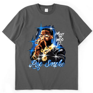 2021 New Pop Smoke Fashion T Shirt Hip Hop Streetwear Male T-Shirt Men Rapper The Woo King Casual Tops 100% Cotton Tee Shirt - Larry's Anything Goes