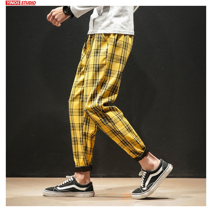 Dropshipping Japanese Streerwear Men Plaid Pants 2020 Autumn Fashion Slim Man Casual Trousers Korean Male Harem Pants - Larry's Anything Goes