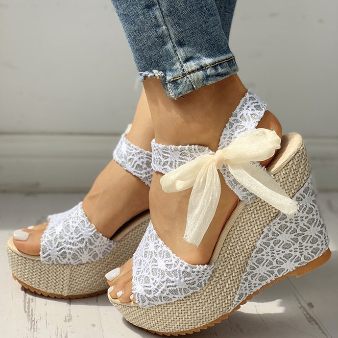 INS Hot Lace Leisure Women Wedges Heeled Women Shoes 2021 Summer Sandals Party Platform High Heels Shoes Woman - Larry's Anything Goes