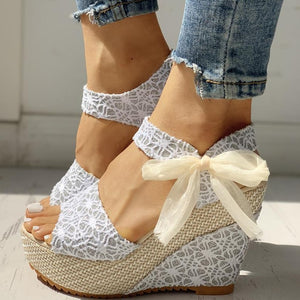 INS Hot Lace Leisure Women Wedges Heeled Women Shoes 2021 Summer Sandals Party Platform High Heels Shoes Woman - Larry's Anything Goes